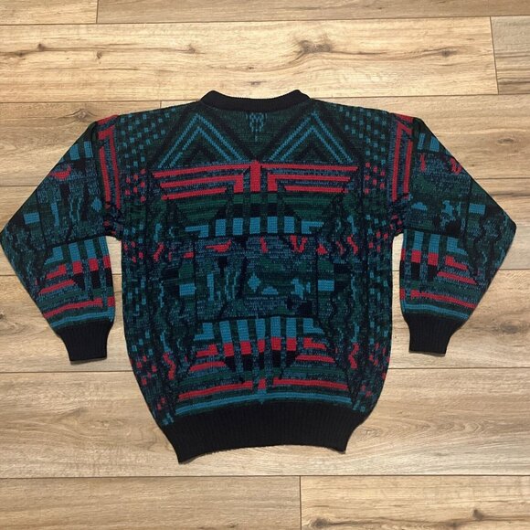 Men's VTG Atlantic Traders Geometric Knit Sweater LARGE Multicolor Grandpa Retro - Picture 9 of 10